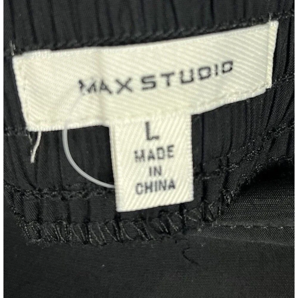 Max Studio Norstrom Women Black Wrap Skirt L Tortoiseshell Buckle Midi Rayon
